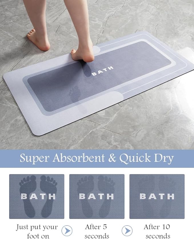 Bath Mat-Bath Mat Rug Non Slip Super Absorbent Stain Resistant Quick Dry Thin Bathroom Rug-Bath Mats for Bathroom Floor Bathtub Vanity-Bathmat Bath Rug Easy Care-24"x35" Blue