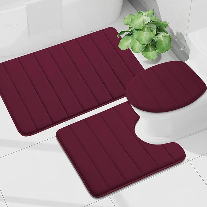 Buganda Memory Foam Bath Mat, 34" x 20", Ultra Soft and Non-Slip Bathroom Rugs, Water Absorbent and Machine Washable Bath Rug for Bathroom, Shower, and Tub, Burgundy