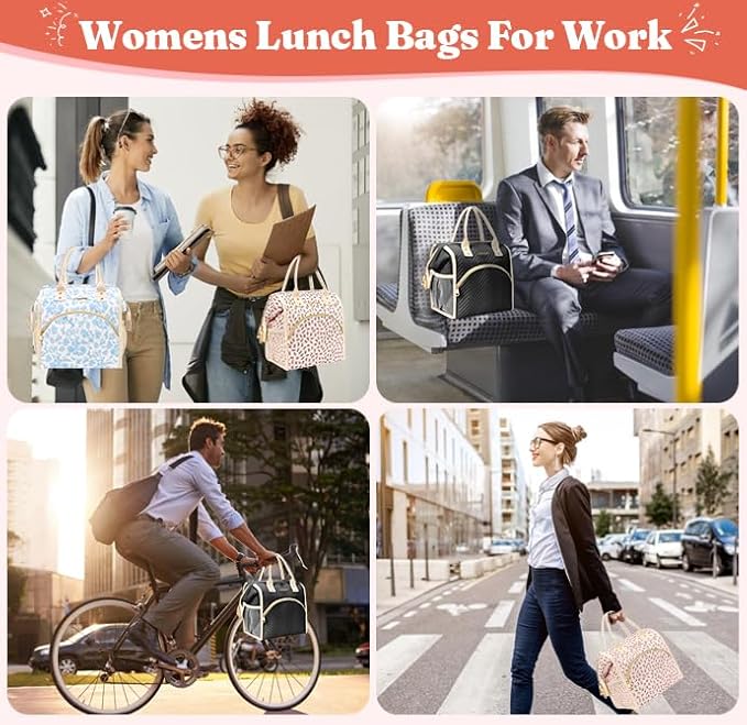 Lunch Bag Women Insulated Lunch Box Wide-Open Lunch Tote Bag Large Drinks Holder Durable Nylon Thermal Snacks Organizer for Men Adults Work Picnic Hiking Beach Fishing, Red Flower