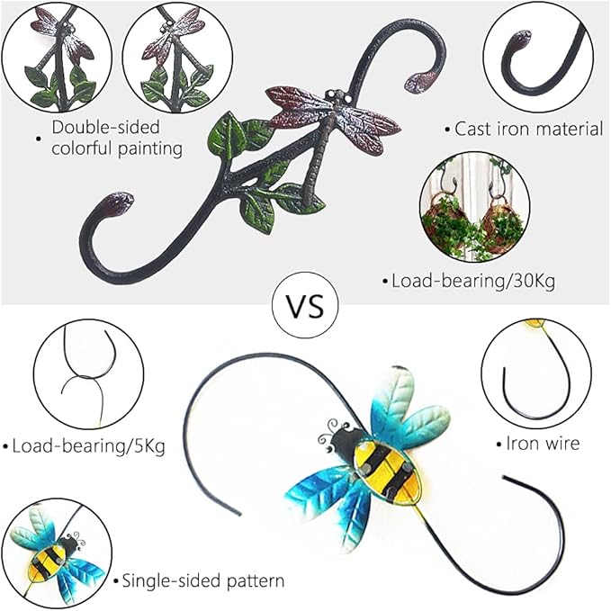 Heavy Duty S Hooks, Pack of 3 Large Plant Hangers Outdoor, Metal Decorative Plant Hooks for Hanging Garden Planters, Flower Baskets, Pots, Bird Feeders