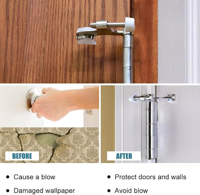 12 Pack Hinge Pin Brushed Nickel Door Stopper, Adjustable Heavy Duty Hinge Pin Door Stop with Rubber Bumper Tips