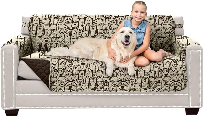 Sofa Shield Couch Slip Cover with Patented Strap, Cushion Protector, US Designed Reversible Stain and Dog Tear Resistant Slipcover, 62 inch Seat, Washable Covers for Dogs Pets, Chocolate