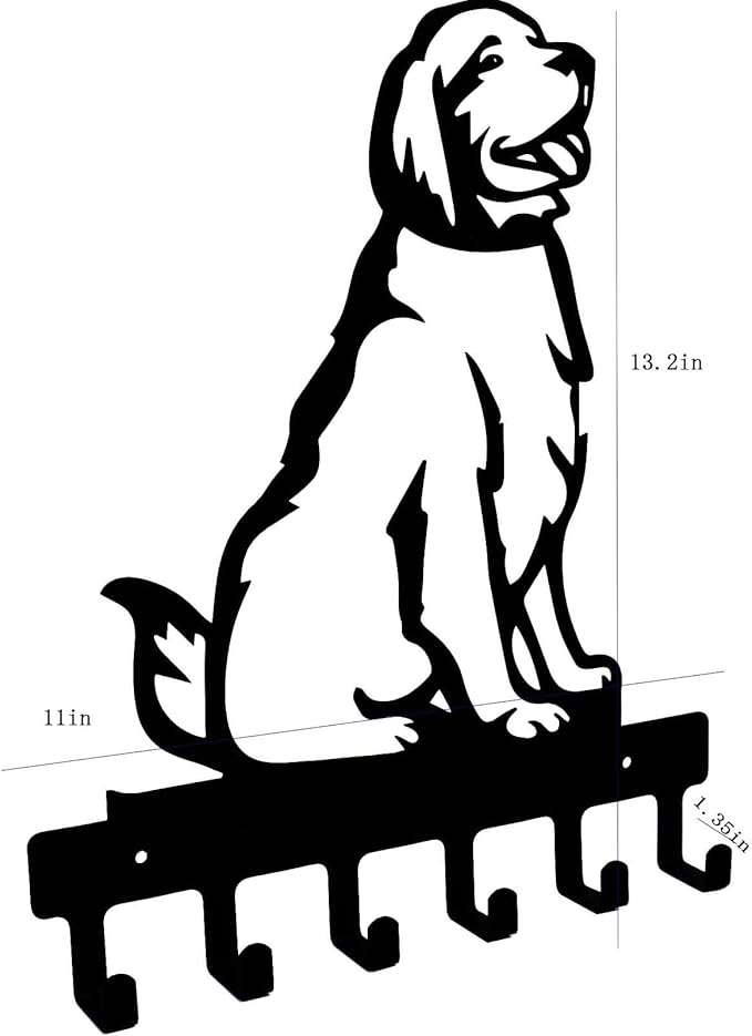 YANGZHI Wall Mount Key Hooks, Wall Decorative Dog Family Key Holder Black Dog Wall Hooks Hanger Gift for Bedroom, Living Room, Kitchen, Bathroom Hardware Hooks Golden Retriever(11 * 13.2 inches)