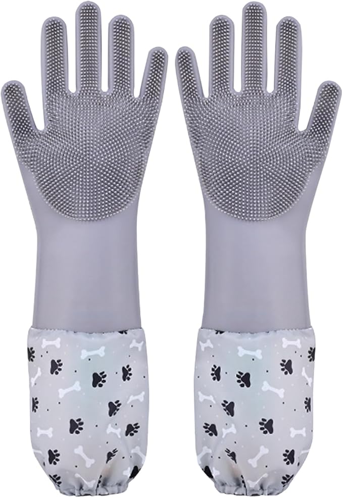 Pet Grooming Gloves Pet Hair Remover Cat, Dog Washing Gloves Silicone Heat Resistant Cleaning Gloves with High-Density Teeth Grooming Gloves for Dogs, Cats, Horses, Rabbits (1 Pair - Gray)