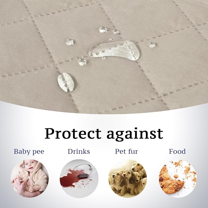 H.VERSAILTEX Reversible Couch Cover for 2 Cushion Couch Water Resistant Loveseat Washable Furniture Cover with Non-Slip Elastic Strap for Dogs, Pets, Kids(Oversized Loveseat, Pale Oak)