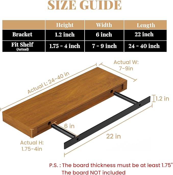 Floating Shelf Bracket Heavy Duty Shelving Brackets,Decorative Floating Shelf Hardware Black,Hidden Metal Shelf Support Bracket Heavy Duty Floating Mantel Bracket(22X6X1.2-Metal Jig)
