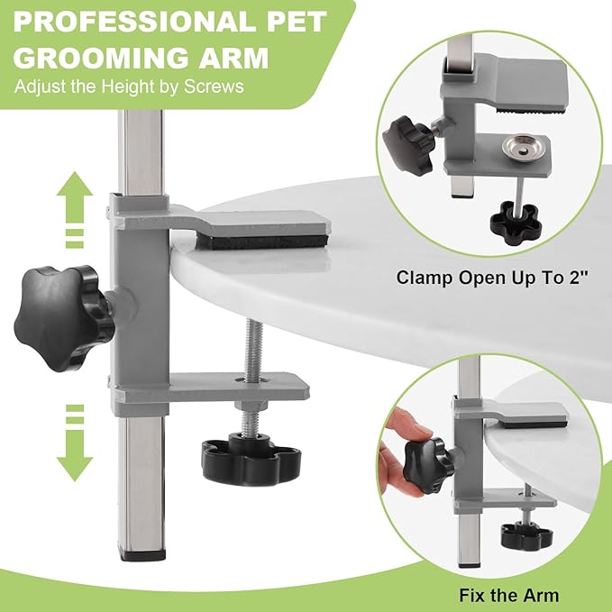 Home Dog Grooming Table Arm with Hammock 35" Height Adjustable Dog Grooming Arm with Clamp No-Sit Haunch Holders Durable Stainless Steel(Grooming Table Not Included)