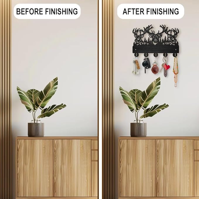 MAYJOYDIY Wood Deer Coat Rack Wall Mount Forest Animal Key Holder for Wall - Elk & Reindeer Wall Hooks - 5 Alloy Hooks for Gift, Entryway, Living Room, Farmhouse, Cabin