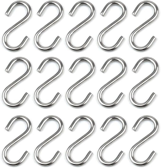 15 Pack Heavy Duty Stainless Steel S Shaped Hooks 2.2 Inch Long 1/5 Inch Thickness S Metal Hooks