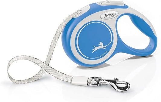 FLEXI New Comfort Tape Retractable Dog Leashes for Small Dogs Upto 33 lbs. – 16 ft., Blue | Tangle Free Pet Walking Leash with One-Handed Brake, Pause, Lock|German Quality Product