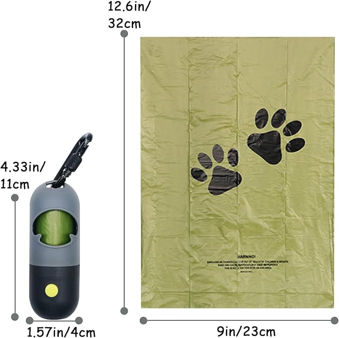 Morn Light 2 Pack Poop Bag Holder with Flashlight Waste Bag Dispenser for Leash with Clip and Battery Poop Bag Dispenser with Green Scented Poop Bags for Dog Walking(Black,2 Dispenser 60 Bags)