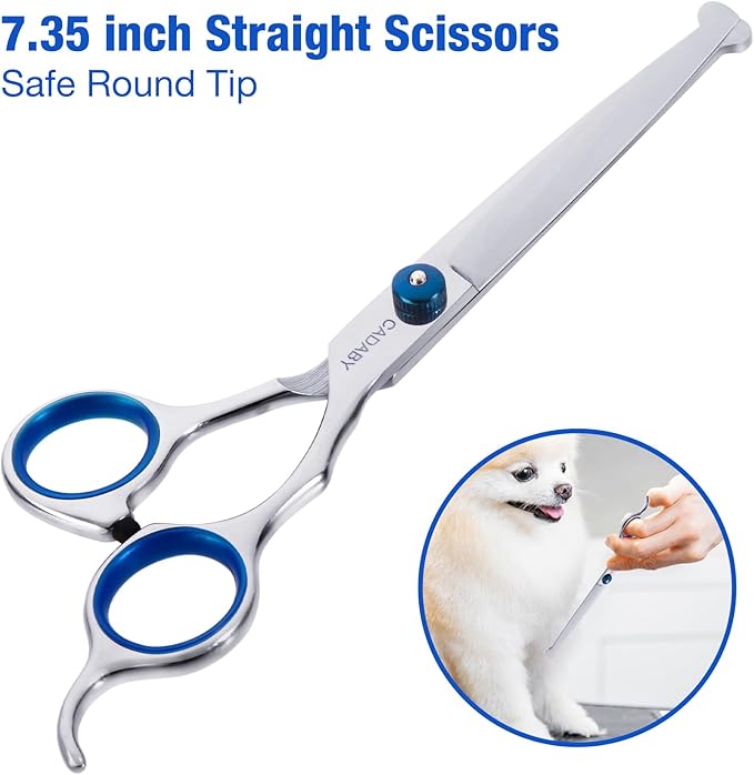 CADABY Dog Grooming Scissors with Safety Round Tips, 5 in 1 Dog Grooming Scissors Kit, 4CR Stainless Steel Professional Pet Grooming Shears for Cat, Sharp and Sturdy