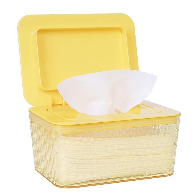 Whiidoom Wipes Dispenser, One-Handed Operation Wipe Holder for Baby & Adult, Seal-Designed Wipes Container for Bathroom Keep Diaper Wipes Fresh (Yellow)