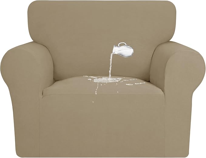 PureFit 100% Dual Waterproof Couch Cover Slipcovers for Couches and Sofas - Stretch Non Slip Fleece Sofa Covers Washable, Leakproof Furniture Protector for Kids, Pets, Dog (Chair, Natural)