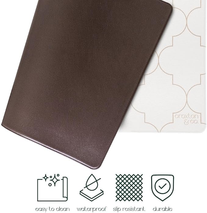 CROXTON & CO. Non-Slip Faux Leather Pet Feeding Mat for Dog Bowls | Large Bowl Mat for Food and Water | Durable, Easy-to-Clean Pet Food Mat for Floors | Size: 16.5"x18"