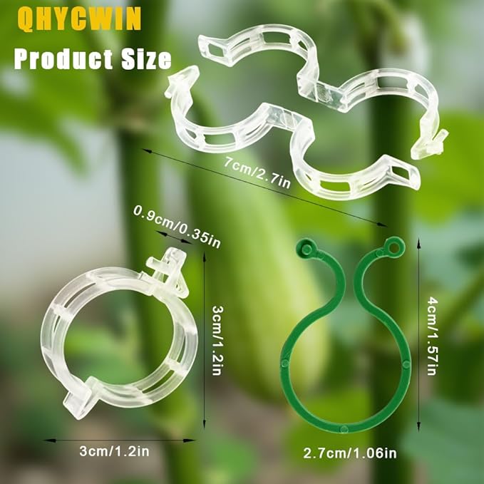 400 Pcs Plant Support Clips, 2 Types in 1 Pack, Plastic Garden Clips for Tomato, Grape, Cucumber, Vine Plants, Reusable Plant Clips for Climbing Plants (Green White)