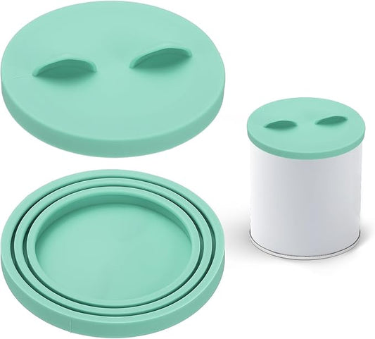 Cat Food Can Covers Lids, Dog Food Can Lids with Cute Pet Ears Shaped Silicone Toppers One Fit 3 Standard Sizes, (Mint Green, 2Pcs), Intended for Dog/Cat/Pet Food Cans