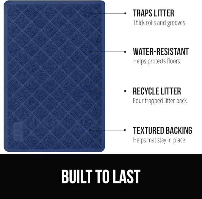 GORILLA GRIP Cat Litter Box Mat, 47x35, Water Resistant, US Designed Kitty Litter Trapping Mats, Easy to Clean, Scatter Control, Less Mess and Clean Floors, Kitten Supplies for Indoor Cats, Navy Blue