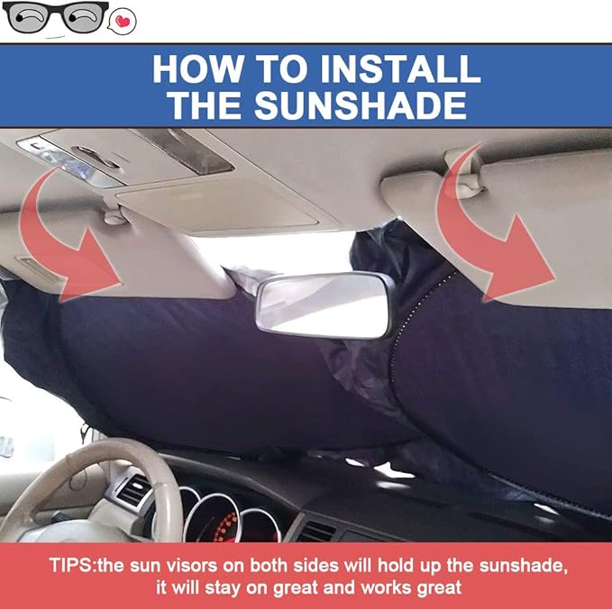 IC ICLOVER Car Windshield Sunshade with Pet Design, Cute Cartoon Design Front Auto Car Windshield Sun Shade Folding Silvering Sun Visor - UV Coating for UV Ray Deflector (Big Eyes)