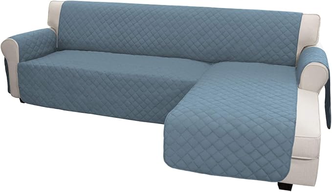 Easy-Going L Shape Sofa Slipcover - Sectional Couch Cover, Chaise Lounge Cover, Reversible, Pets & Kids Friendly (Small, Light Blue/Light Blue)