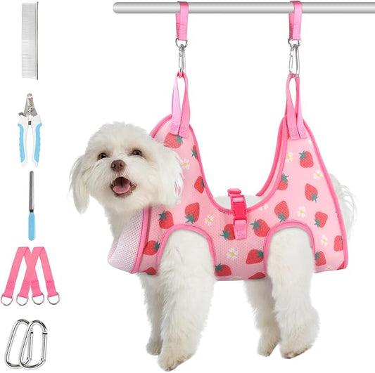 Supet Dog Grooming Hammock, Dog Hanging Harness for Nail Trimming Doorframe, Pet Holder Restraint for Clipping Nails, Pet Hoist Sling for Cutting Nails, Ear & Eye Cleaning, Medicine at Home (M)