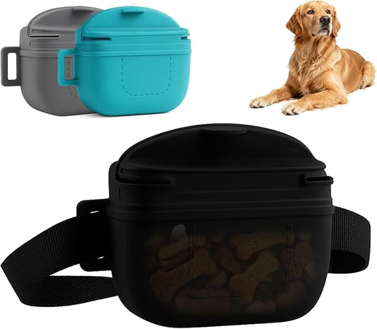 Upgraded Dog Treat Pouch, Stronger Magnetic Closure to Prevent Spilling, 1.7 Cup Silicone Fanny Pack with Waist Belt for Dog Training Walking(Black)