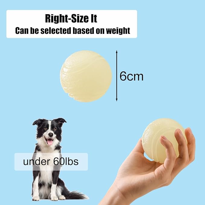 2 PCS Glowing Fetch Balls - Rubber Glowing Dog Toy Balls, High Bounce, Chew Resistant, Under 60 Lbs, Belgian Malinois Gifts (6CM)