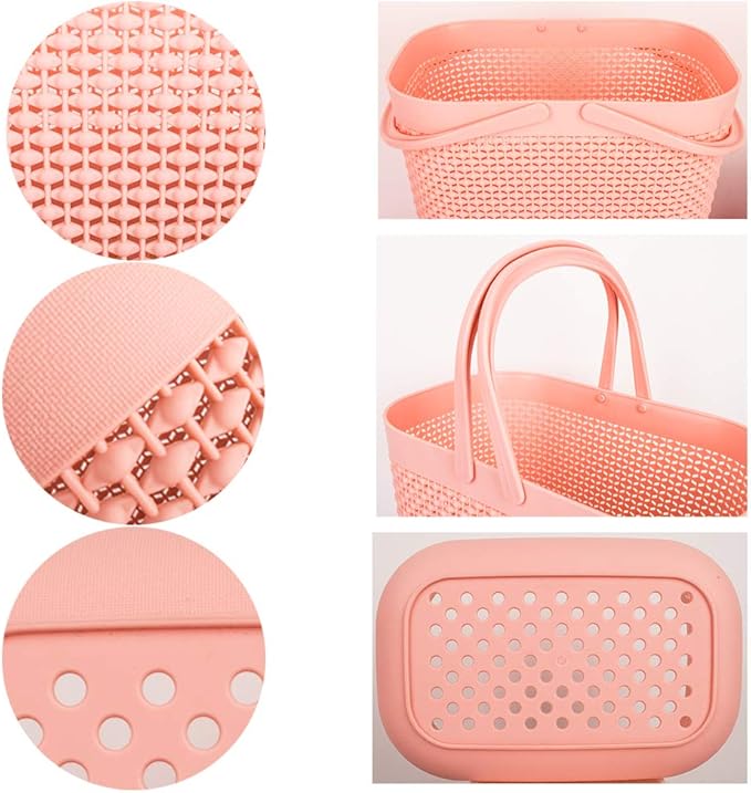 UUJOLY Plastic Organizer Storage Baskets with Handles, Shower Caddy Bins Organizer for Bathroom and kitchen (Pink)