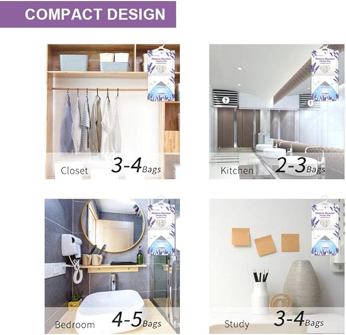 CANAGER Hanging Moisture Absorber, Lavender Vanilla Moistureproof Hanging Bag，Dehumidifier Bag (8 packs) Hanging Closet Dehumidifier Bags, Moisture Absorb 12.5 oz