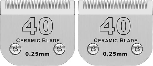 DODAER 2 Pack Detachable Pet Dog Grooming Clipper Ceramic Blade,Compatible with Andis Size 40 Cut Length 1/100"(0.25mm),Compatible with Oster A5,Wahl KM Series Clippers