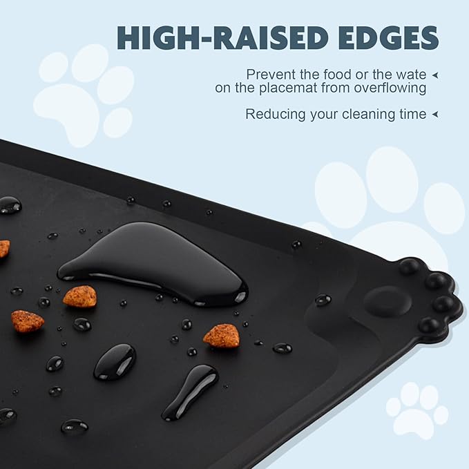SUNLAND Silicone Pet Feeding Mats for Food and Water Pet Placemat for Dog and Cat Waterproof Non-Slip Feeding Bowl Mat Raised Edge Prevents Residue from Spilling onto The Floor Pets Accessories