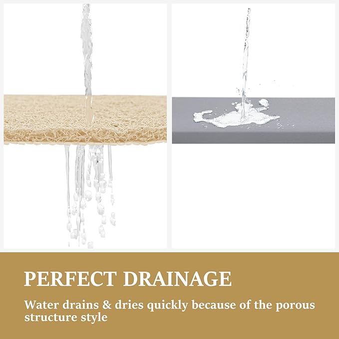 LuxStep Shower Mat Bathtub Mat,24x32 inch, Non-Slip Bath Mat with Drain, Quick Drying PVC Loofah Bathmat for Tub,Shower,Bathroom (Phthalate Free,Khaki)