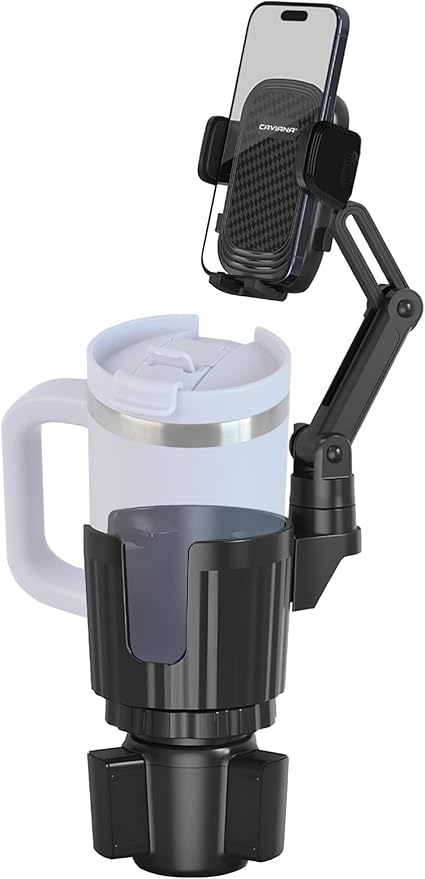 Phone Holder & Phone Mount for Car & Cup Holder Expander – 2-in-1 for Smartphones, Bottles, Tumblers & Coffee Mugs – Strong Clamp, Anti-Shake, 360° Rotation