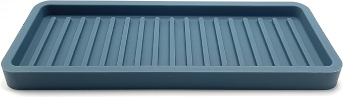 Happitasa Silicone Kitchen Sink Organizer Tray, Sponge Holder and Countertop Protector | Bathroom and Kitchen Soap Dish and Dispenser Tray (Smoky Blue, 9"x3.5")