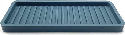 Happitasa Silicone Kitchen Sink Organizer Tray, Sponge Holder and Countertop Protector | Bathroom and Kitchen Soap Dish and Dispenser Tray (Smoky Blue, 9"x3.5")