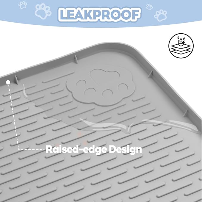 Bartuke Cat Litter Mat, Extra Large 34" x 22" Silicone Mat Litter Trapping Mat for Scatter Control, Soft on Kitty Paws, Easy to Clean (Light Grey)