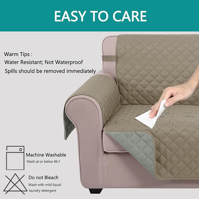 U-NICE HOME 4 Seater Sofa Cover 91 Inch Large Couch Covers for 4 Cushion Couch with Elastic Straps Water Resistant Furniture Protector for Pets (Sofa XX-Large, Khaki/Light Grey)