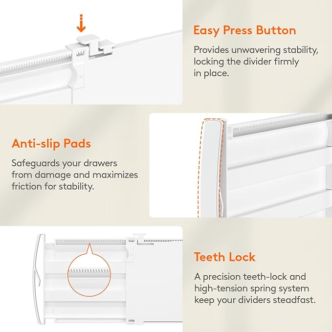Lifewit 5" Tall 5 Pack Deep Drawer Dividers, 30 –47cm/11.5-18.5" Expandable Drawer Divider for Clothes, White Dresser Drawer Storage Organizers, Clothing Drawers Separators for Dresser Kitchen Bedroom