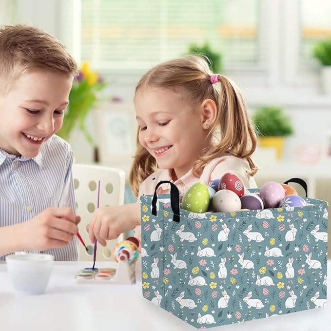 FXOCSHE Rectangular Easter basket,Easter basket empty,Kids Storage Baskets for kids Bedroom,Gift bin,Kids Storage Bin,Easters gift baskets,Kids home Decor(Cute rabbit Easter egg)