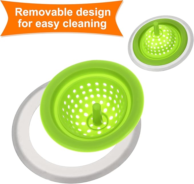 uxcell Silicone Sink Strainer, 2Pcs Kitchen Sink Drain Strainer Stopper with Detachable Stainless Steel Edge 4.4" Diameter Rim, Green