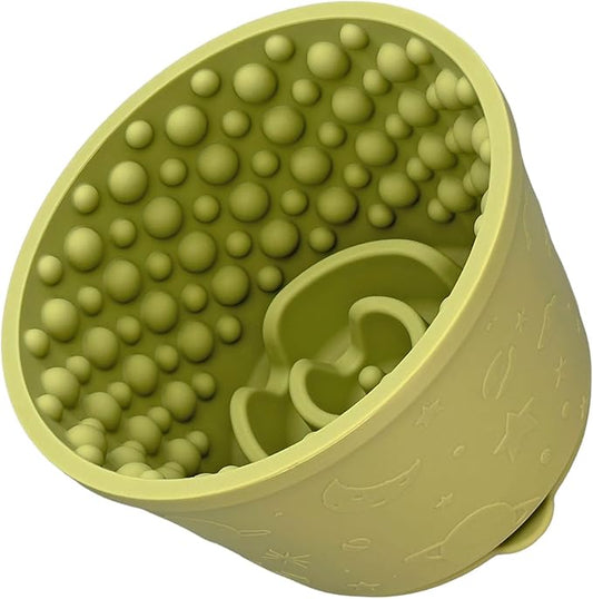 2-in-1 Licking Toy & Silicone Slow Feeder Bowls with Suction Cup - Non-Slip Mat for Bored Small Breed Dogs, Anxiety Relief, Anti-Choking (4.3" x 2.9", Green)
