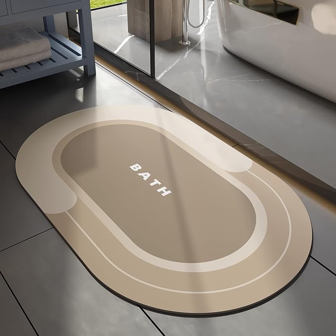 MontVoo Bath Mat - Non Slip, Quick Dry, Stain Resistant Bath Mat Rug for Bathroom Floor - Easy Care Shower Rug for Outside Bathtub - 17"x27" Beige