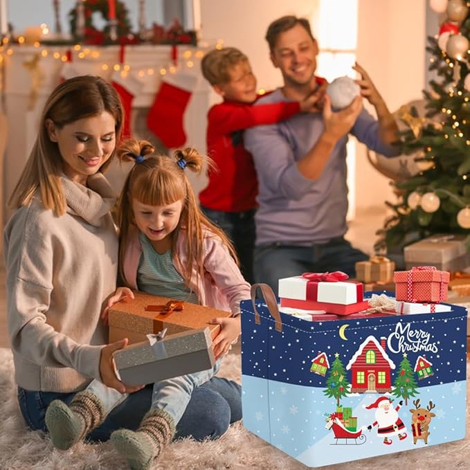 FXOCSHE Rectangular Christmas tree Basket,Nursery Hamper,Waterproof and foldable Tree Basket Baby Storage Bin,Toy Organizer,Boy and Girls Christmases Room Decor(Christmas)
