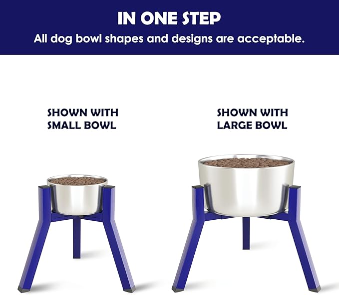 SHAINFUN Blue Raised Dog Bowl Stand, Adjustable Width Tall Elevated for 7-10.6" Bowls, Food Water Feeder, Metal Single Raised Holder, 11" Tall (Bowl Not Included)