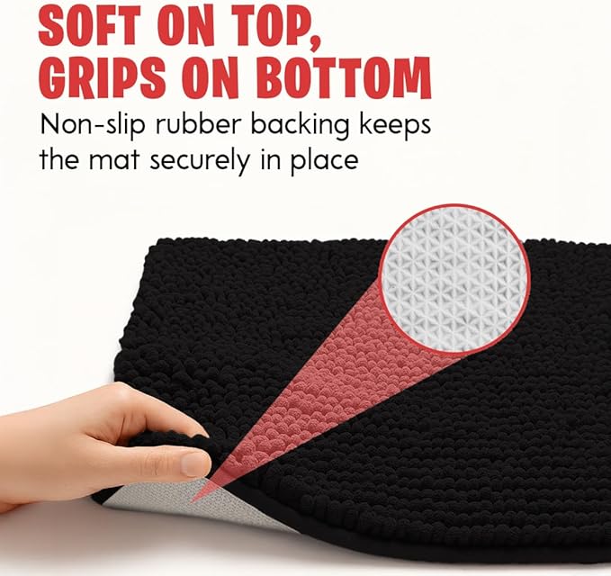 MudGuard Mat™ Dog Door Mat for Muddy Paws, Super Absorbent Microfiber, Non-Slip Indoor Mat, Quick Dry Chenille Mud Mat for Dogs & Entryway, Washable, Black 36" x 60"