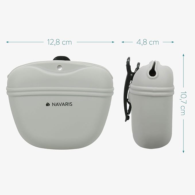 Navaris Silicone Dog Treat Pouch - Training Pet Puppy Bag Pocket Snack Treat Food Holder with Clip for Belt for Dog Walks - Set of 2