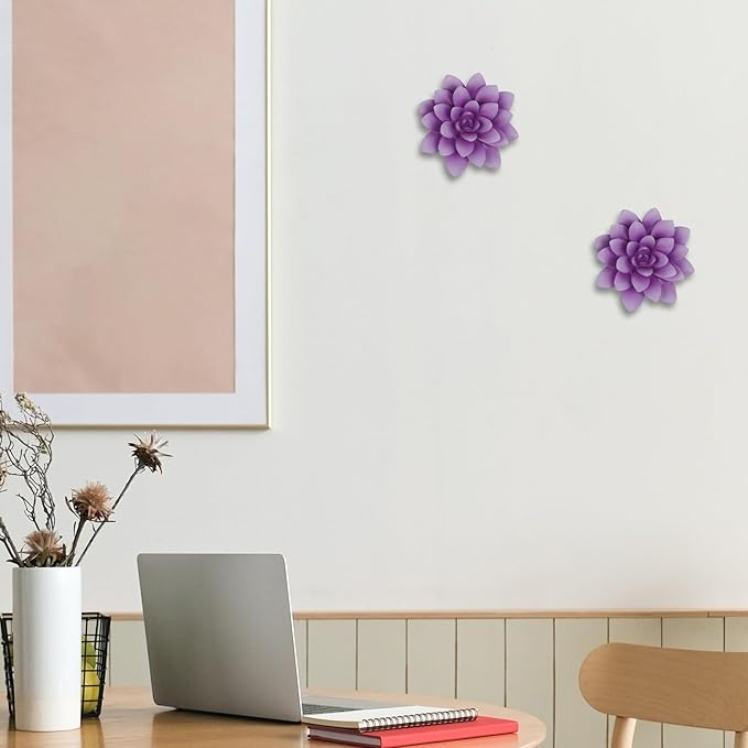 Guichifun Flower Wall Decor Succulent plants - 3D Purple Resin Wall Hanging Decor Art Decor for Home Bedroom Living Room Christmas Gift 3.75 X 4 X 1.5 Inch
