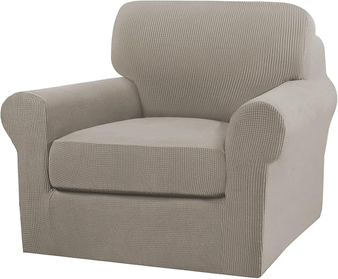 Turquoize 2 Piece Chair Covers Chair Slipcovers for Living Room Armchair Couch Cover Chair Sofa Cover with Individual Cushion Covers Furniture Cover for Chairs Feature Thick Fabric (Chair, Taupe)