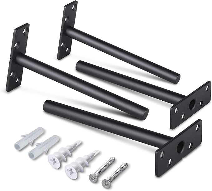 Hidden Floating Shelf Brackets Hardware- 6 Inch Heavy Duty Invisible Support for Shelves Eco Rustproof Black Finish Solid Stainless Steel with Screws and Plugs for Drywall Brickwall(4Pack)