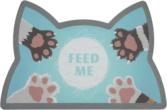 Le couranT Cat Food Plastic Placemat for Dog Food, Feeding Mat, Dog Cat Bowl,Non-Slip Super Absorbent,Quick Dry, Accessories Pet Supplies.Backing Pet mat for Messy Drinkers. Cat Heads-16x24 in